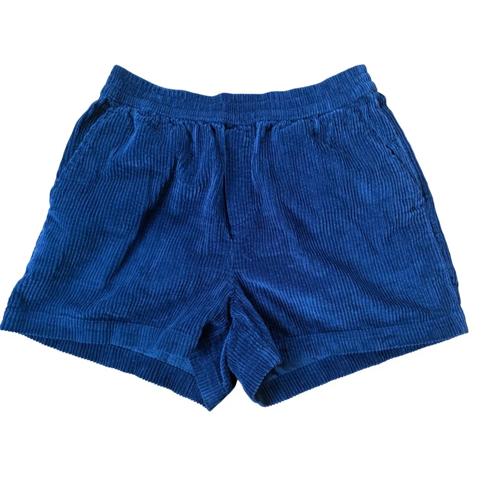 Aerie NWT Blue Corduroy Shorts Elastic Waist Pockets 100% Cotton Small‎ Summer